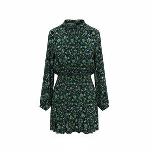 Floral Smocked Mini Green Dress By Zara